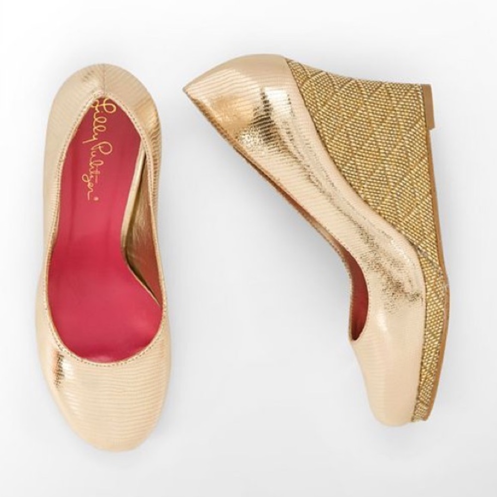 Lilly Pulitzer Metallic Round Toe Wedge
